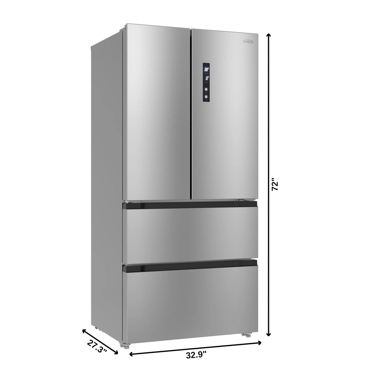 KoolMore 17.9 Cu. Ft. 33-Inch 4-Door French Door Refrigerator with Manual Twist Ice Maker, Stainless Steel