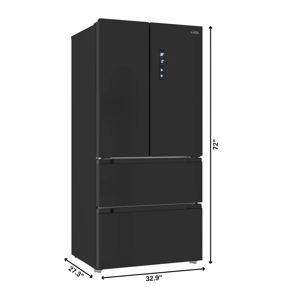 KoolMore 17.9 Cu. Ft. 33-Inch 4-Door French Door Refrigerator with Manual Twist Ice Maker, Black