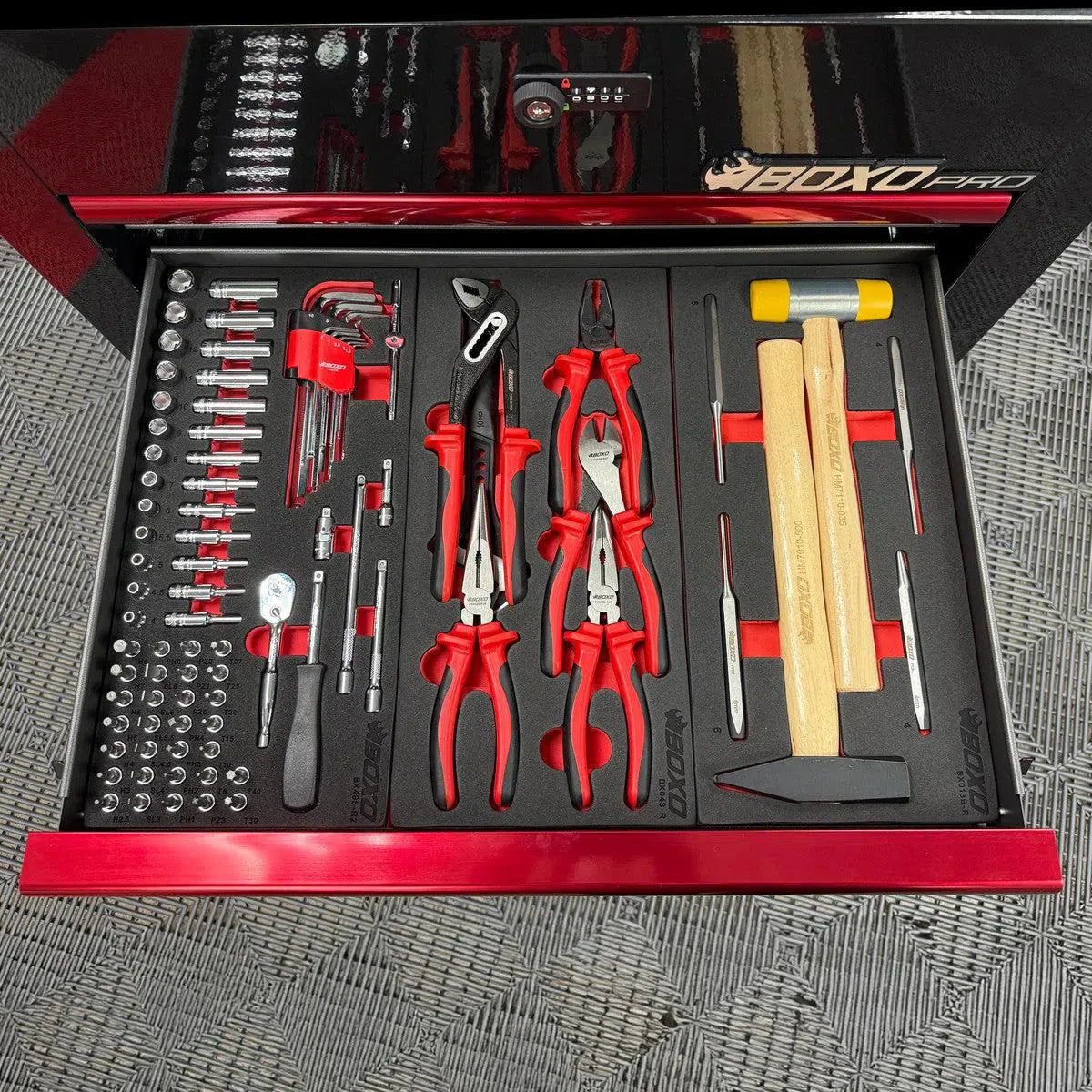 Boxo Pro Series | 28" 3-Drawer Flip-Top Service Cart with Quick Service Master Tool Set