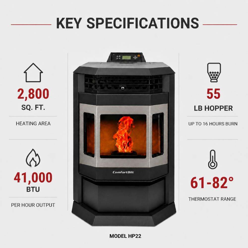 ComfortBilt HP22 24" Wood Pellet Stove with Stainless Steel Trim