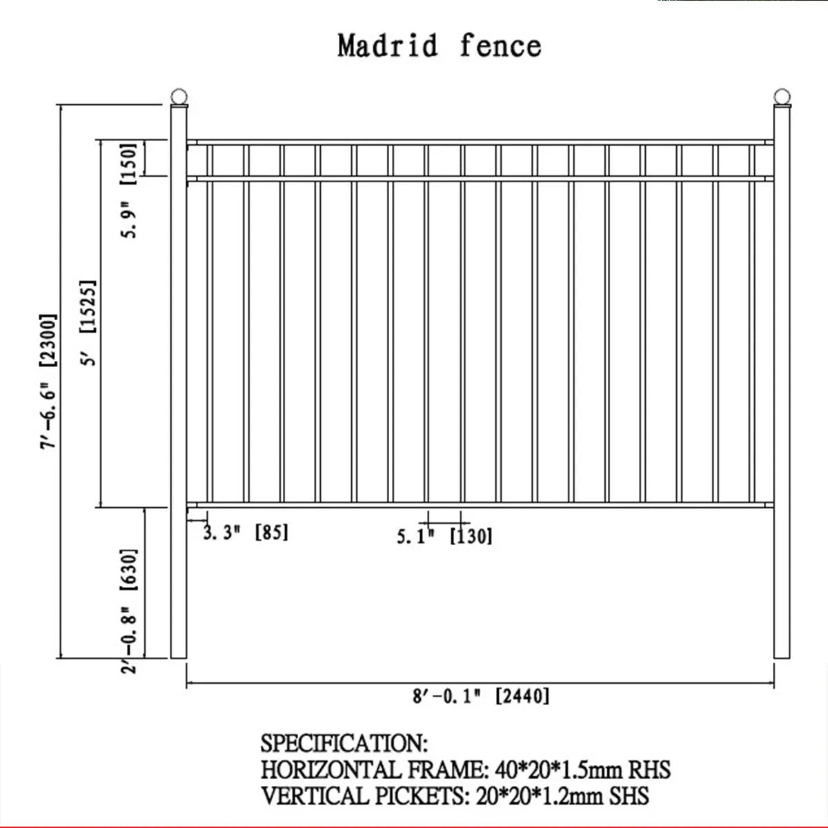 Aleko 4-Panel Steel Fence Kit – MADRID Style – 8x5 ft. Each