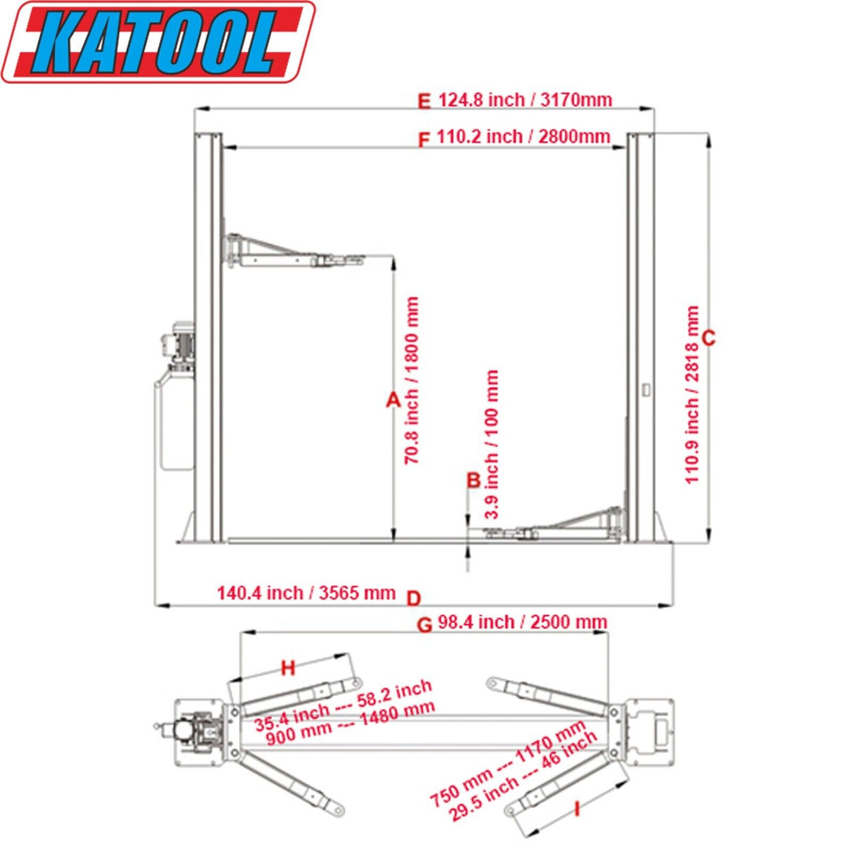 Katool KT-H105, 2 Post Car Lift 10,000lbs