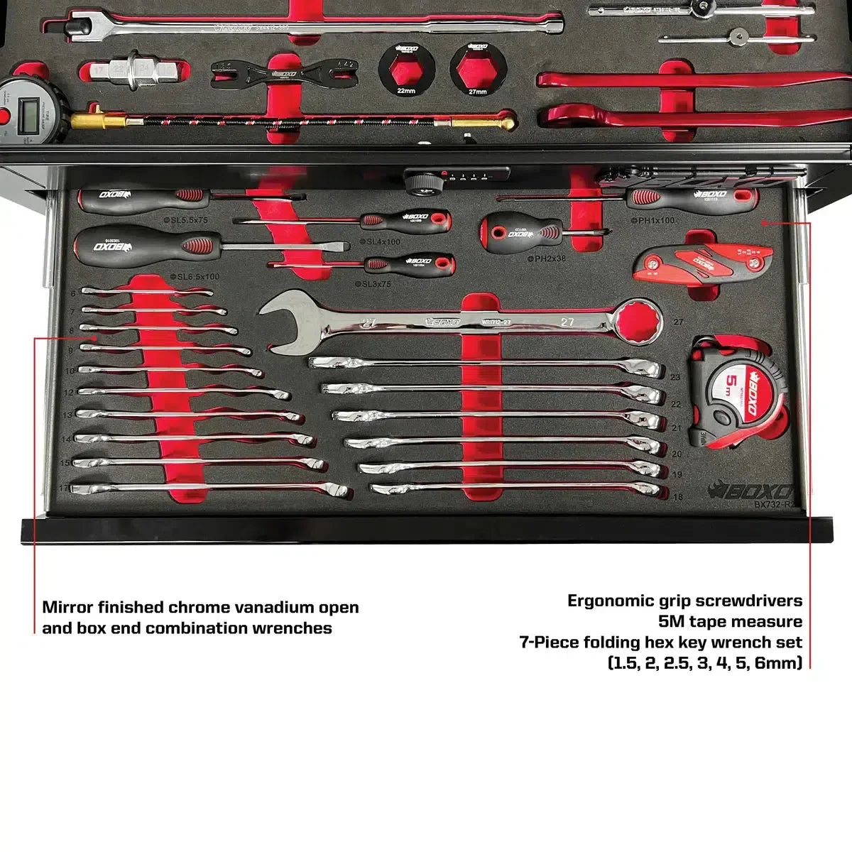 Boxo MotoBox | 103-Piece Metric Motorcycle Tool Set with 5-Drawer Hand Carry Tool Box