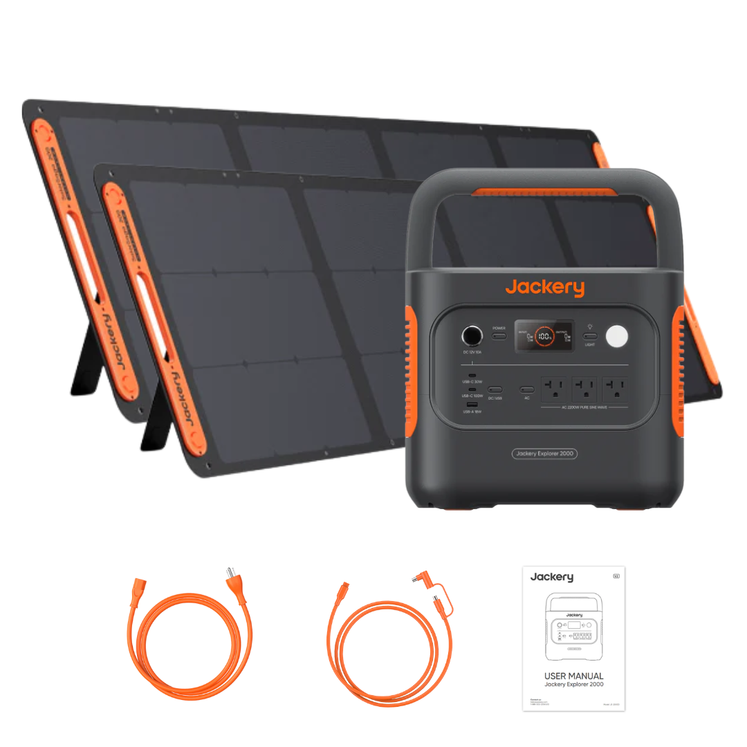 Jackery Explorer 2000 V2 Solar Generator + 2 x SolarSaga 200W Portable Solar Panels