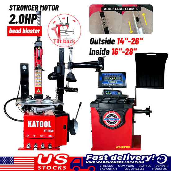 Katool KT-T850 Tilt-Arm Wheel Clamp Tire Changer Machine with Wheel Balancer KT-B750 Combo
