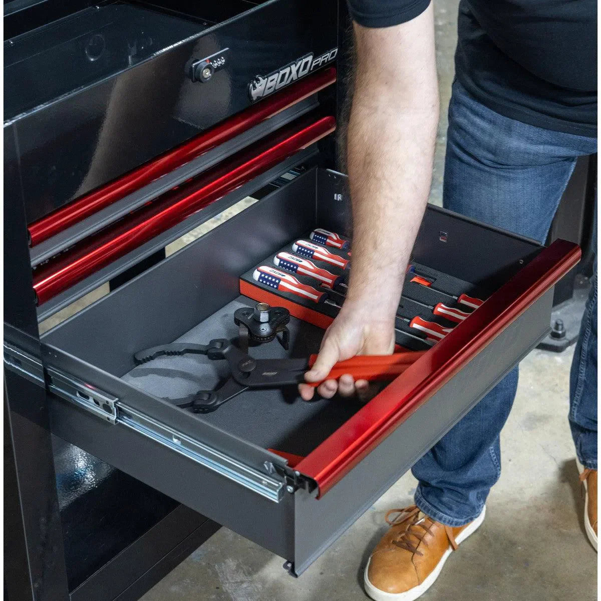 Boxo Pro Series | 28" 3-Drawer Flip-Top Service Cart with Quick Service Master Tool Set