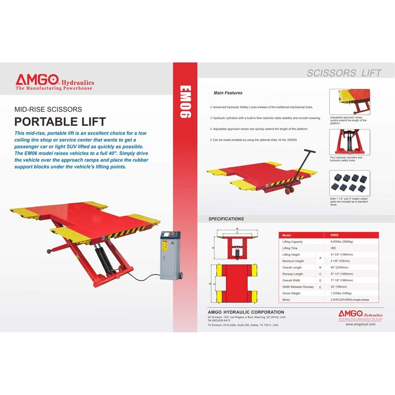 AMGO EM06 6,000 lbs Portable Mid-Rise Scissor Lift