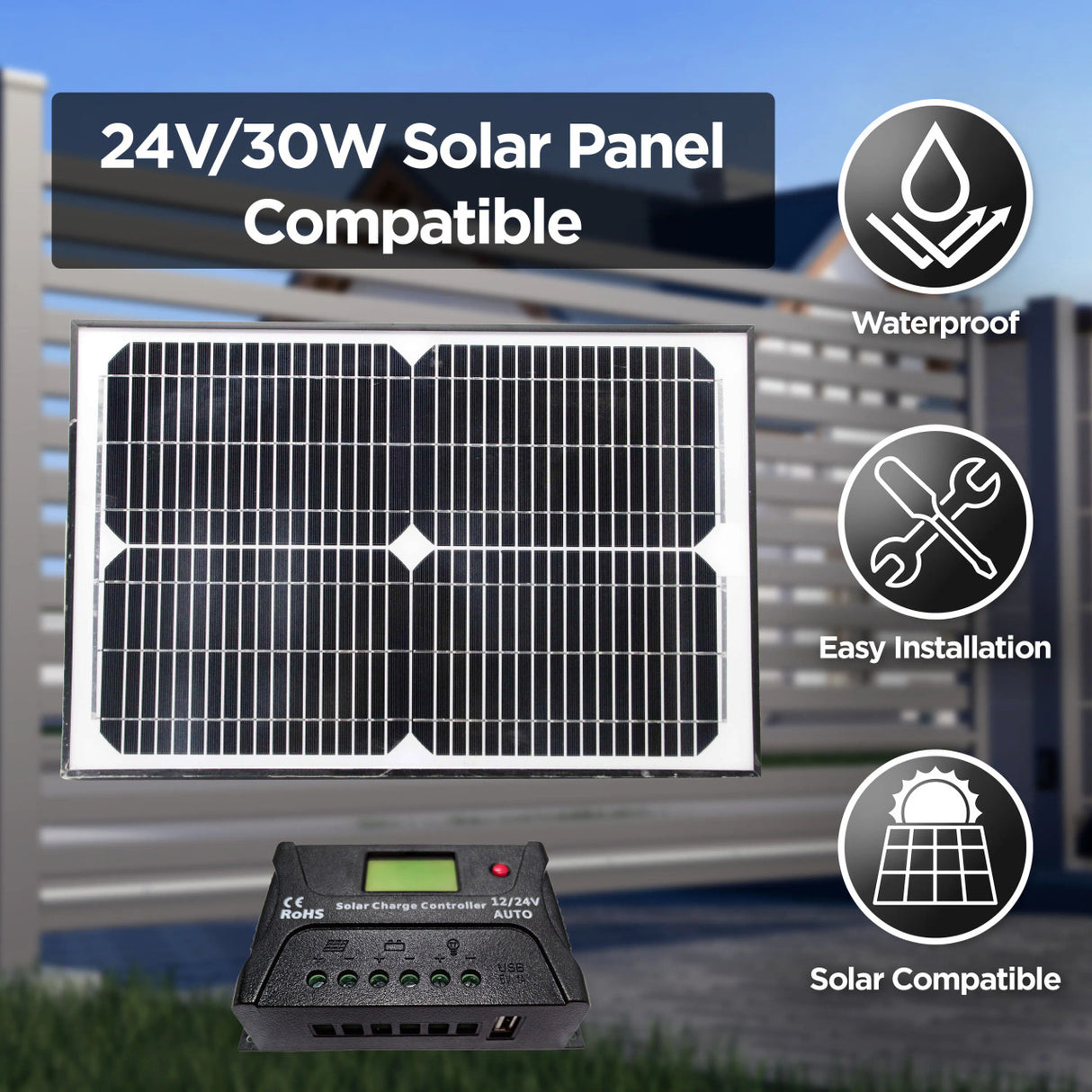 Aleko Single Swing Gate Operator - AS600 AC/DC - Solar Kit 50W