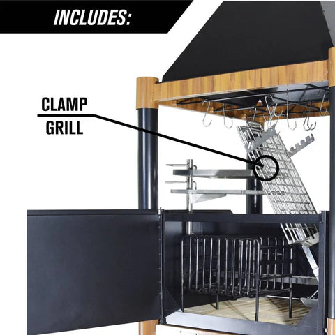 Argentine Charcoal Grill with Firebox Adjustable Grates Fire bricks and 6 Grilling Surfaces Tagwood BBQ02SI - PRE-ORDER