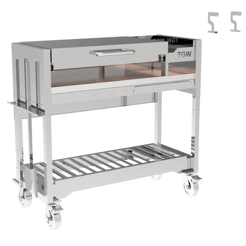 Argentinian Freestanding Charcoal Grill Tagwood BBQ18SS 304 SS with Shovel Poker & Heavy-Duty Casters for Mobility - PRE-ORDER