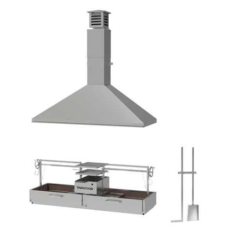 Open Fire Grill Tagwood BBQ24SS Double Argentine Santa Maria Grill 304 SS - Shared firebox - Height-adjustable grates - Interchangeable griddle -Meat hooks - Foldable side table and 6 heavy-duty swivel casters - PRE-ORDER