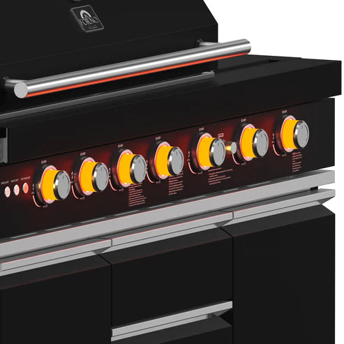 FORNO All’Aperto Outdoor Kitchen Set - 87,600 BTU Gas Grill with 4 Burners + Side Burner, Gas Pizza Oven, Sink Module/Beverage Center with Black Sintered Stone Countertop