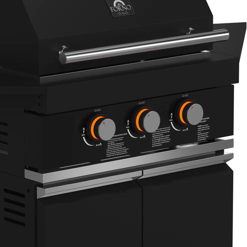 FORNO All’Aperto Outdoor Kitchen Set - 99,600 BTU Gas Grill with 5 Burners + Side Burner, Gas Pizza Oven, Sink Module/Beverage Center with Black Sintered Stone Countertop