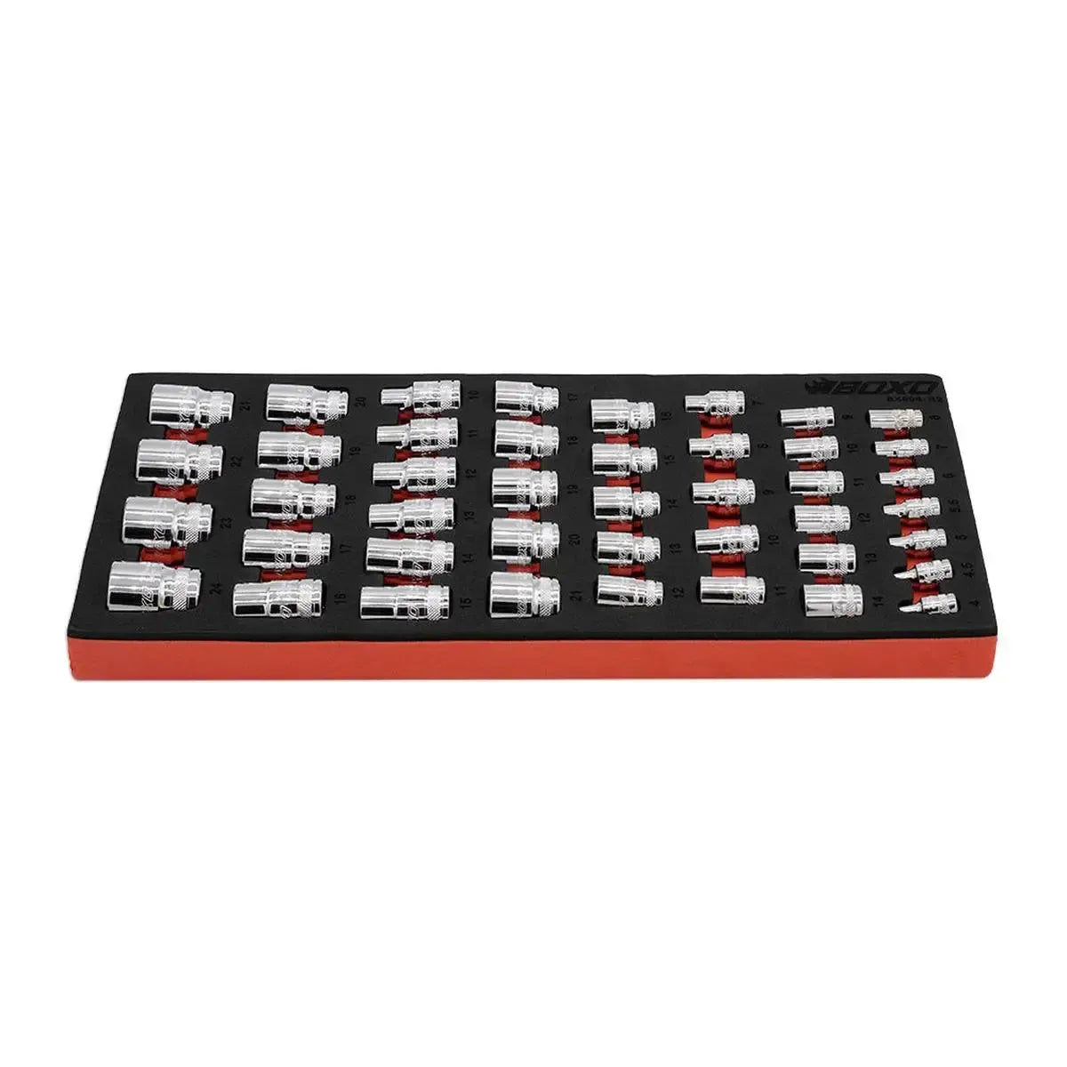 Boxo 43-Piece 1/4", 3/8" & 1/2" Drive Spline Socket Set | 1/3 Drawer EVA Foam