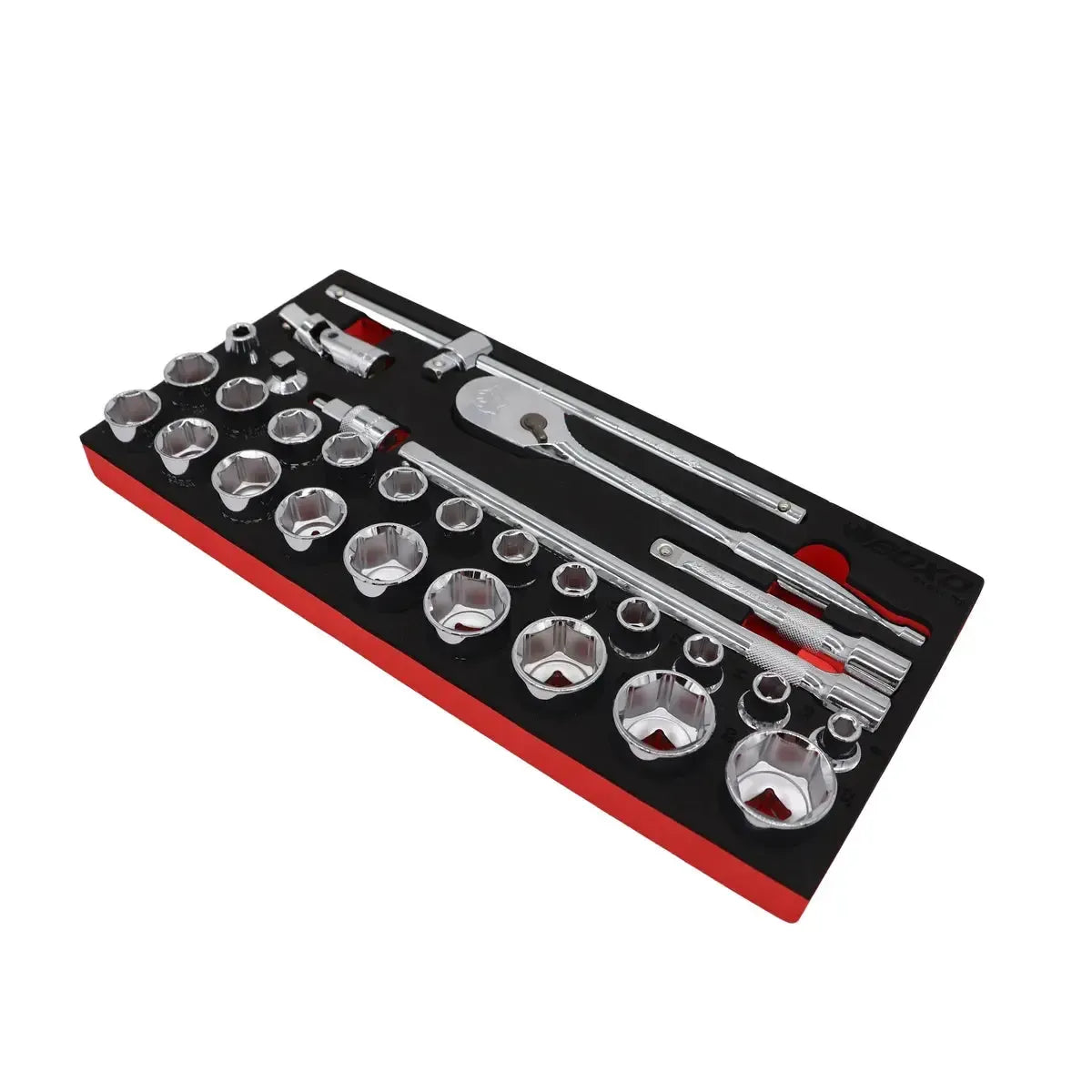 Boxo 29-Piece 1/2" Drive 6-Point Metric Socket Set | 1/3 Drawer EVA Foam