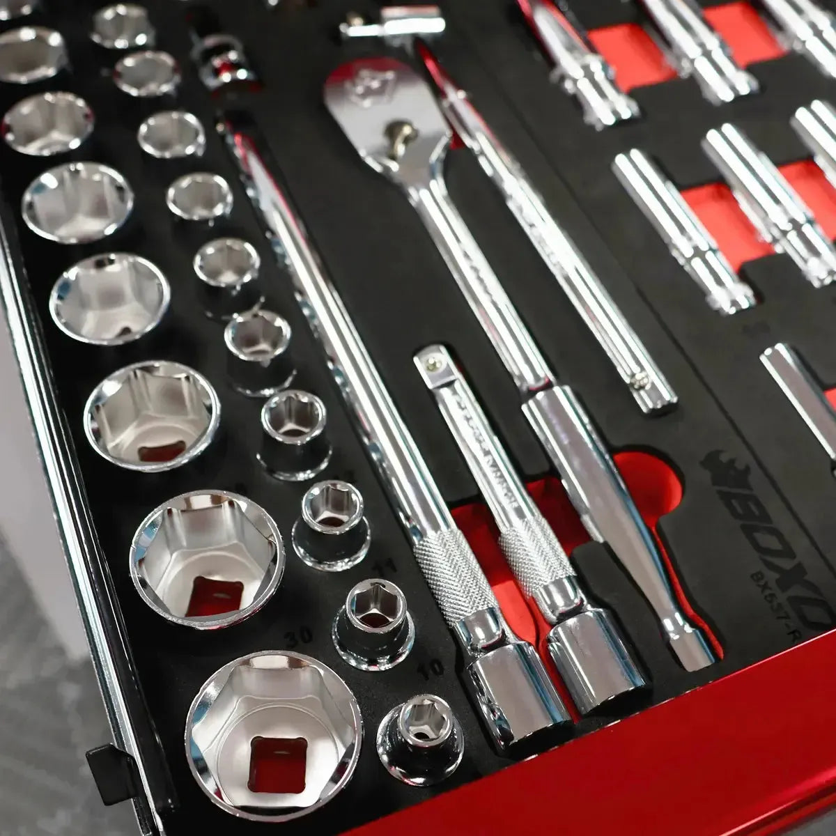 Boxo 29-Piece 1/2" Drive 6-Point Metric Socket Set | 1/3 Drawer EVA Foam