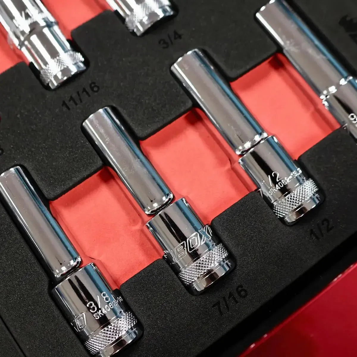 Boxo 14-Piece 1/2" Drive 6-Point SAE Deep Socket Set | 1/3 Drawer EVA Foam