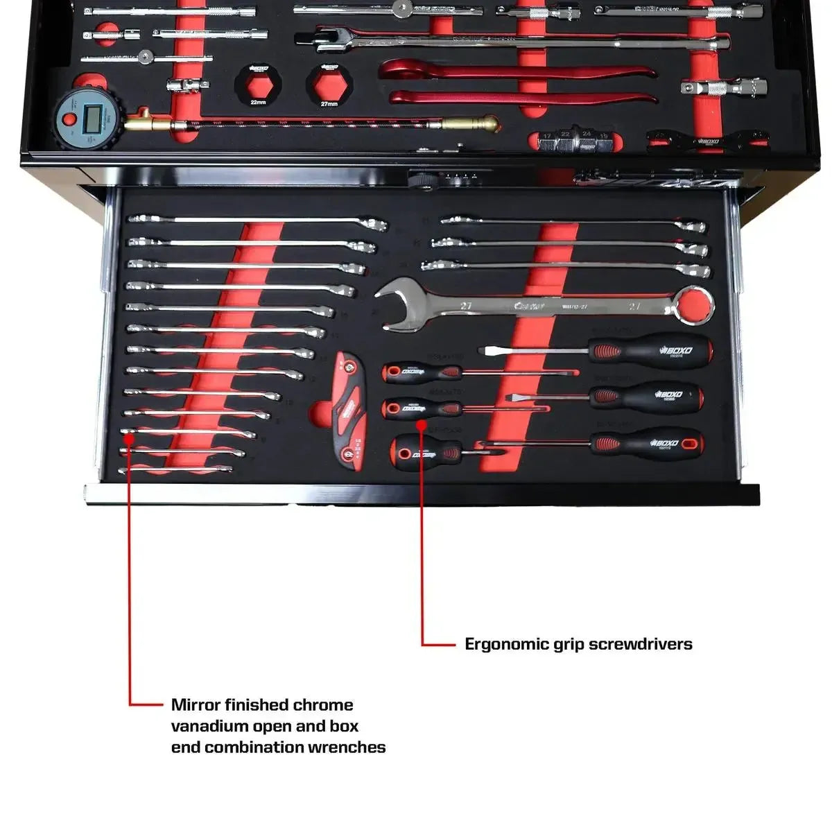 Boxo MotoBox | Ricky Carmichael 26" 5-Drawer Portable Tool Box with 103-Piece Metric Motorcycle Tool Set