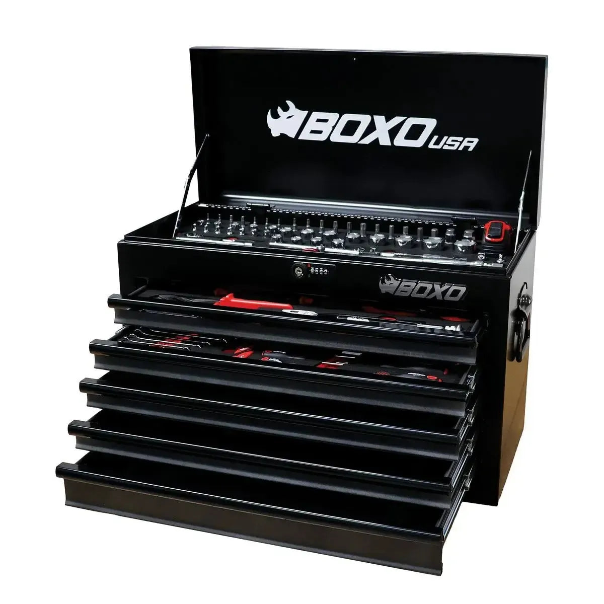 Boxo MotoBox | Ricky Carmichael 26" 5-Drawer Portable Tool Box with 103-Piece Metric Motorcycle Tool Set