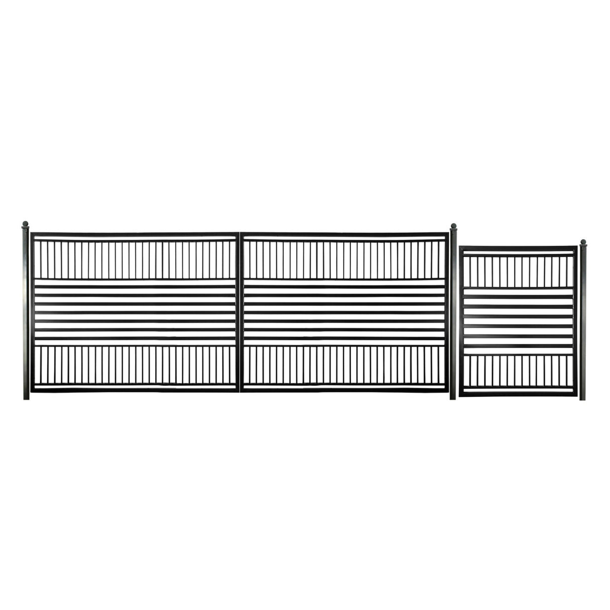 Aleko Steel Dual Swing Driveway Gate with Pedestrian Gate – Barcelona Style - 18 ft.
