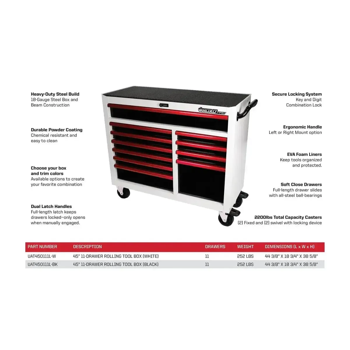 Boxo Pro Series | 45" 11-Drawer Rolling Tool Box