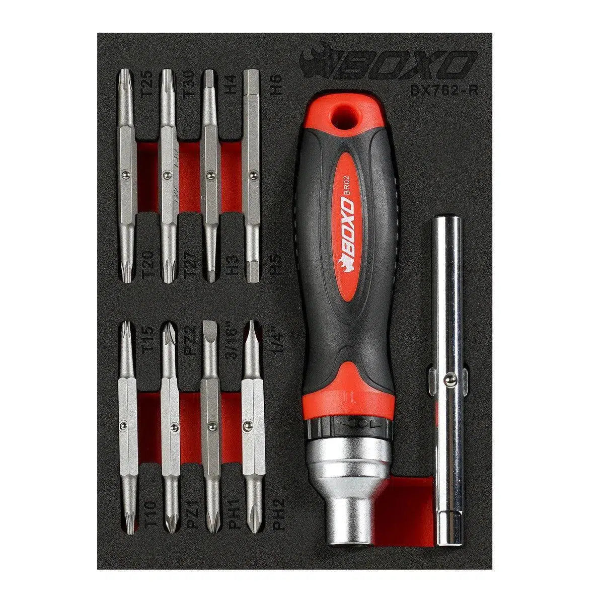 Boxo 10-Piece Ratcheting Screwdriver Set | 1/9th EVA Foam