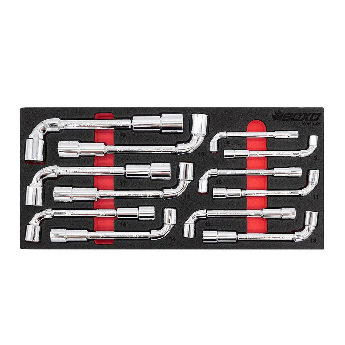 Boxo 12-Piece Metric 6-Point Angled Socket Wrench Set, L-Shaped | 1/3rd EVA Foam