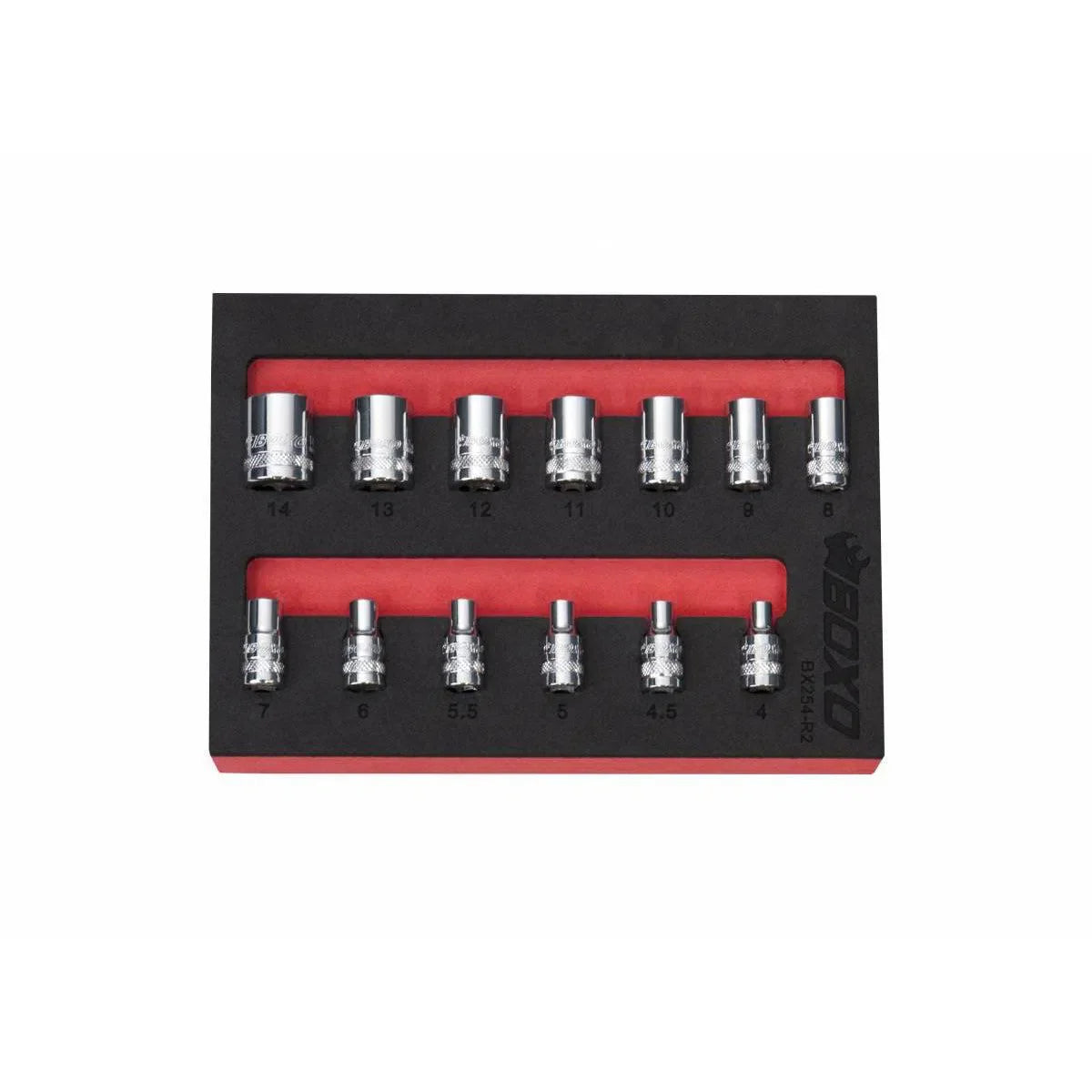 Boxo 13 Pc 1/4" Drive Metric Standard Length 12 Pt Chrome Socket Set | 1/9th EVA Foam