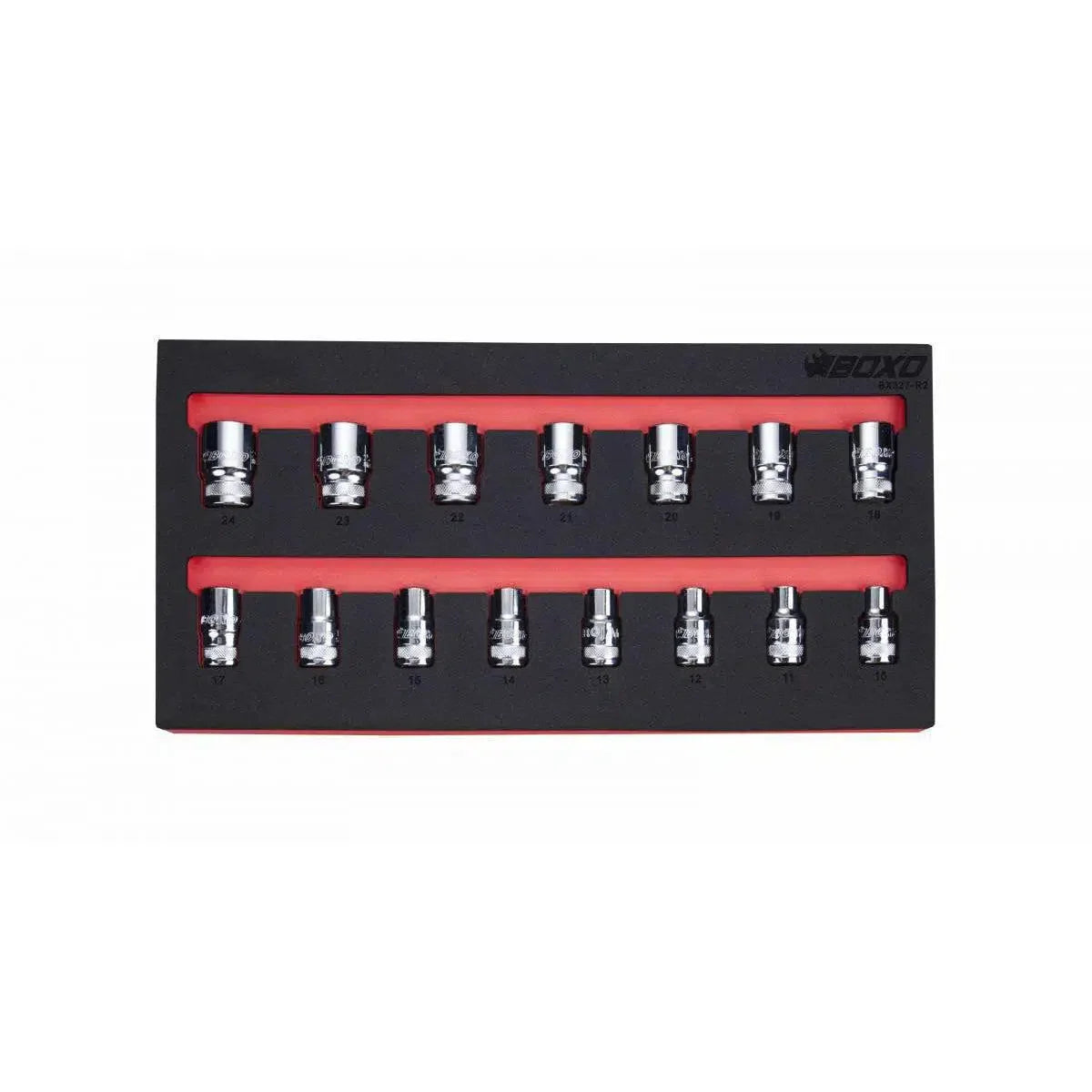 Boxo 15-Piece 1/2" Dr Metric Standard Length Multifix Spline Chrome Socket Set | 1/3rd EVA Foam