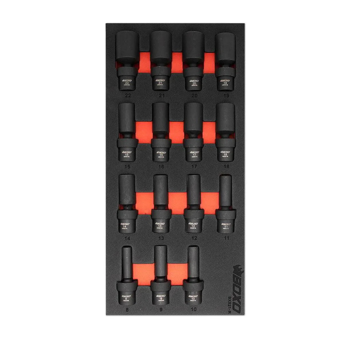 Boxo 15-Piece 3/8" Drive 6-Point Metric Deep Impact Swivel Socket Set | 1/3rd EVA Foam