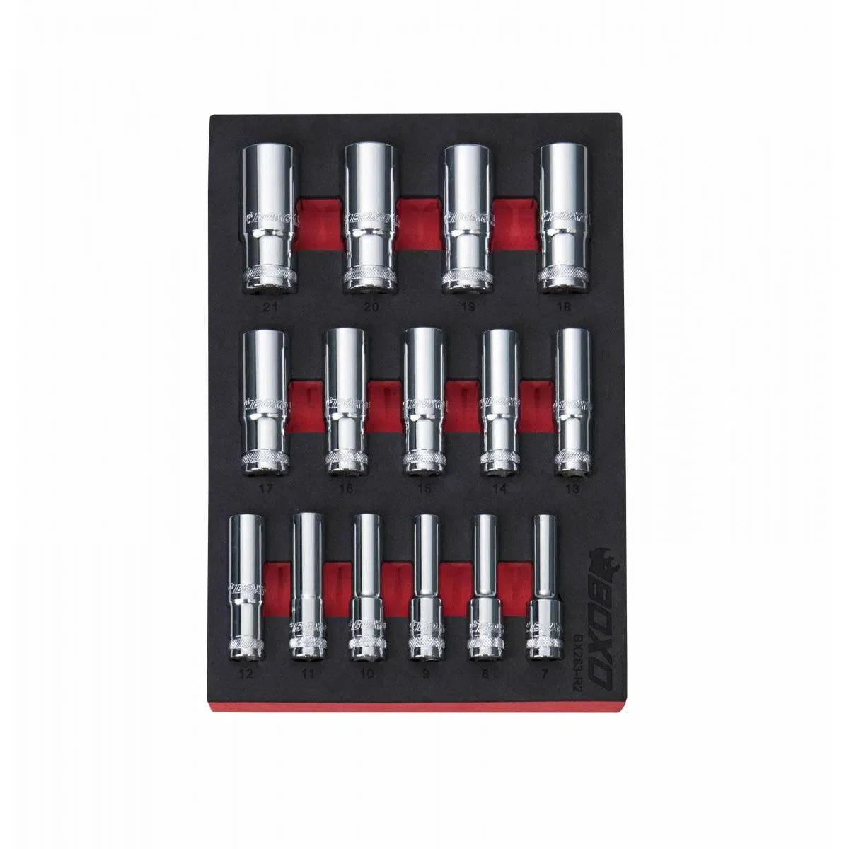 Boxo 15-Piece 3/8" Drive Metric Deep 12-Point Chrome Socket Set | 2/9th EVA Foam