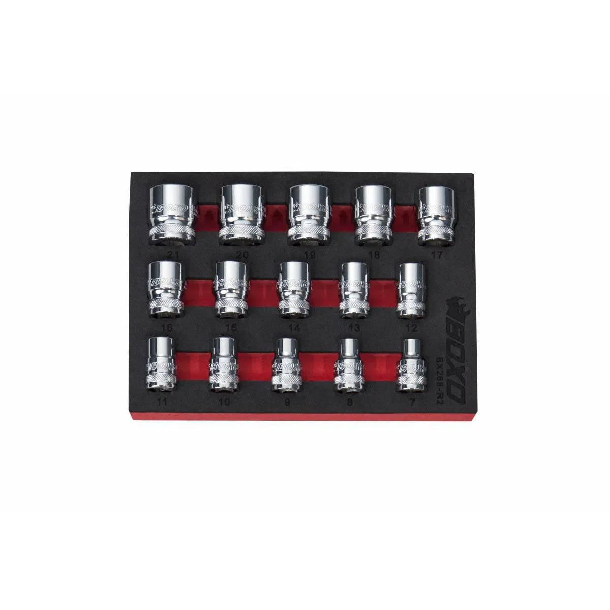 Boxo 15-Piece 3/8" Drive Metric Standard Length 6-Point Chrome Socket Set | 1/9th EVA Foam