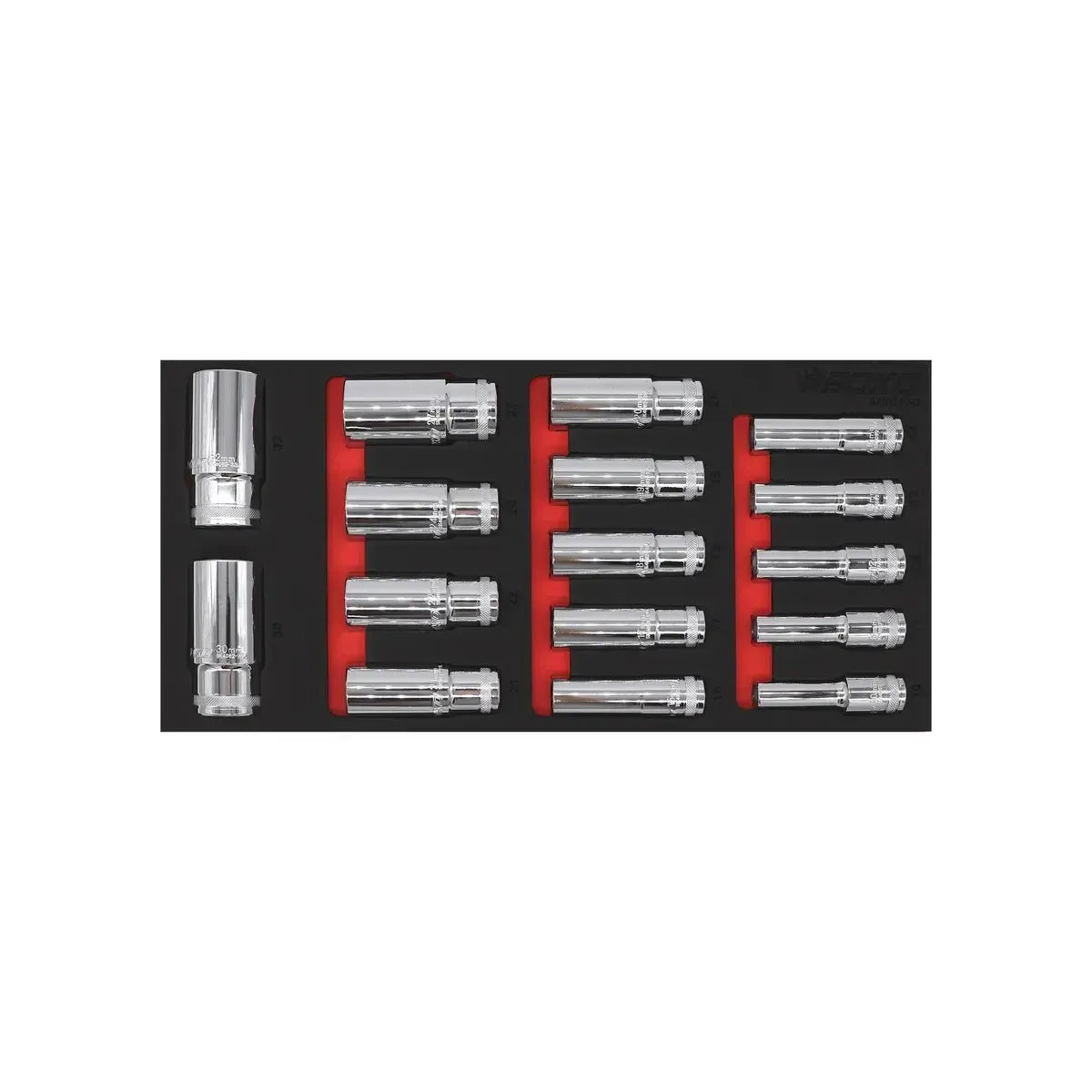 Boxo 16-Piece 1/2" Drive Metric 6-Point Deep Socket Set | 1/3 Drawer EVA Foam