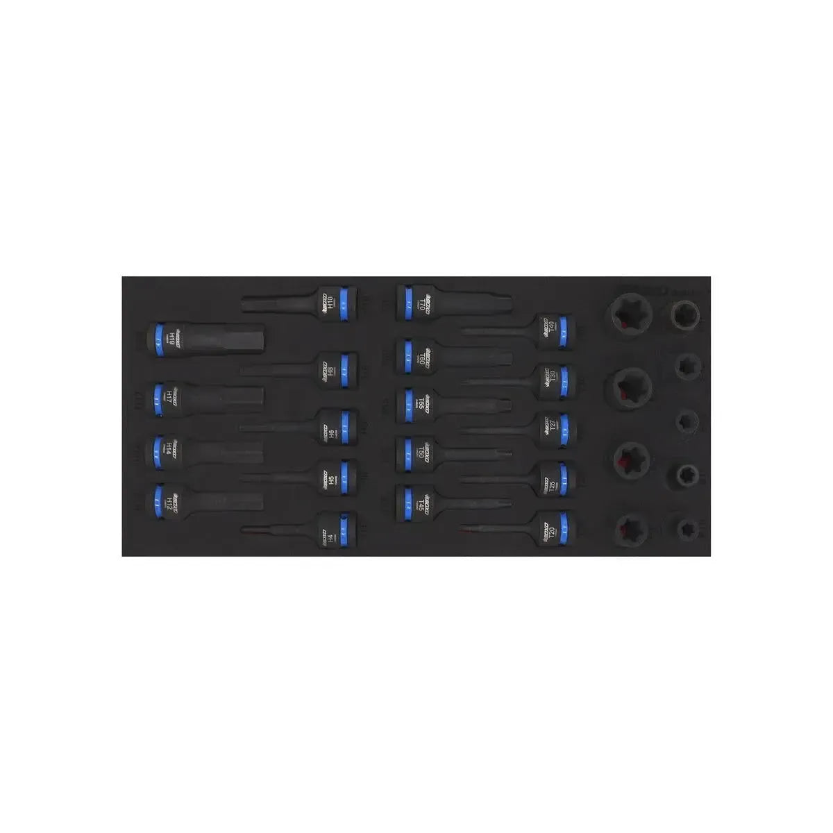 Boxo 28-Piece 1/2" Drive Impact E-Torx, Torx, and Hex Socket Set | 1/3 Drawer EVA Foam