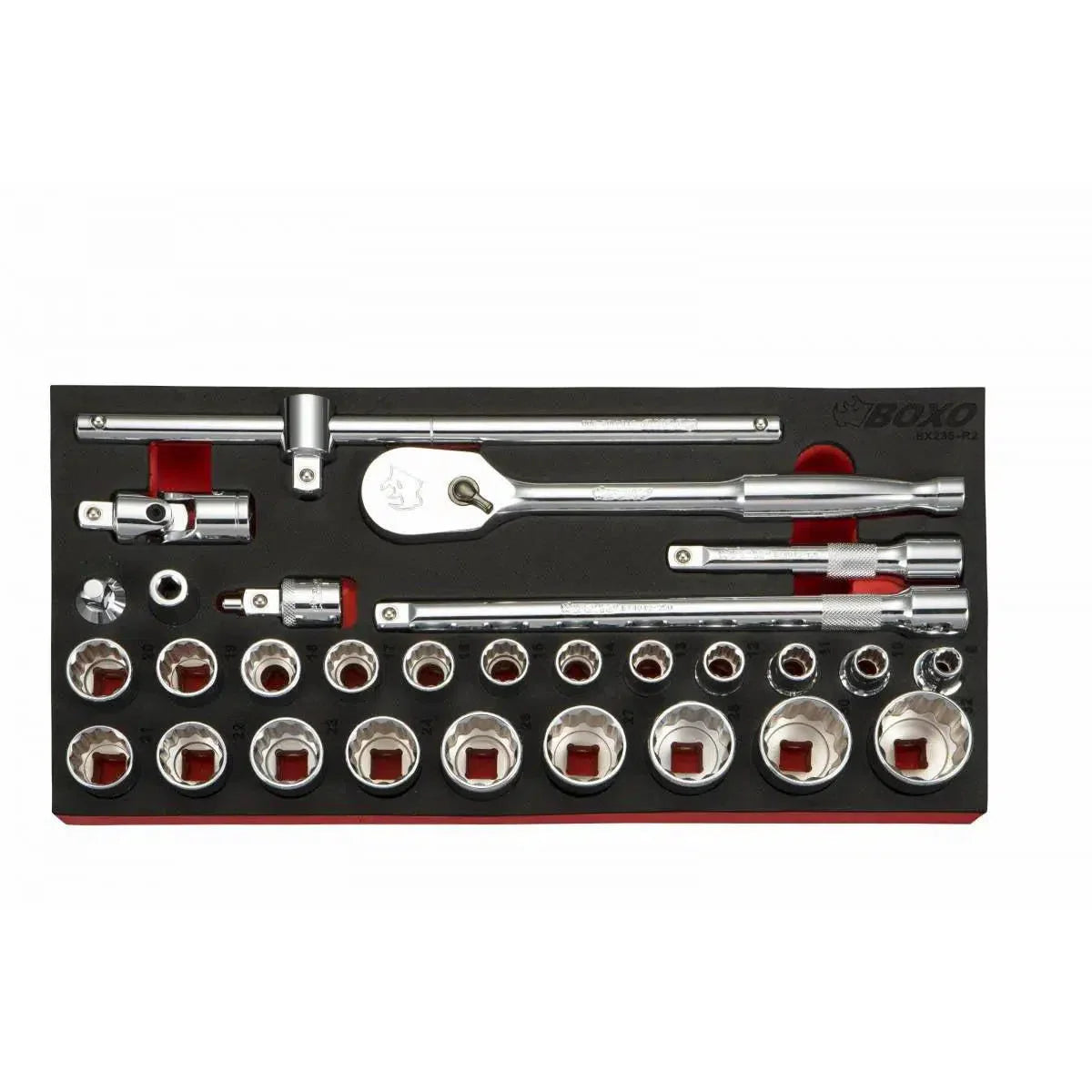 Boxo 29-Piece 1/2" Drive Metric Socket Set | 1/3rd EVA Foam