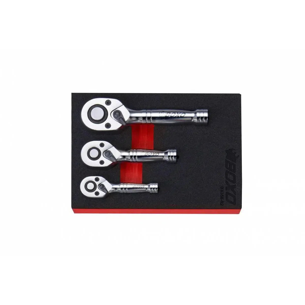 Boxo 3-Piece 72T 1/4", 3/8" & 1/2" Drive Stubby Ratchet Set | 1/9th EVA Foam
