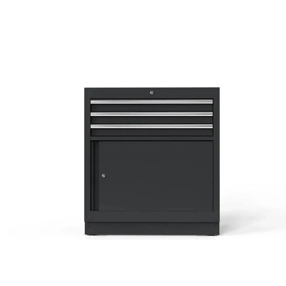 Boxo 34" 3-Drawer Cabinet with Front Door with Aluminum Handle, Dark Grey