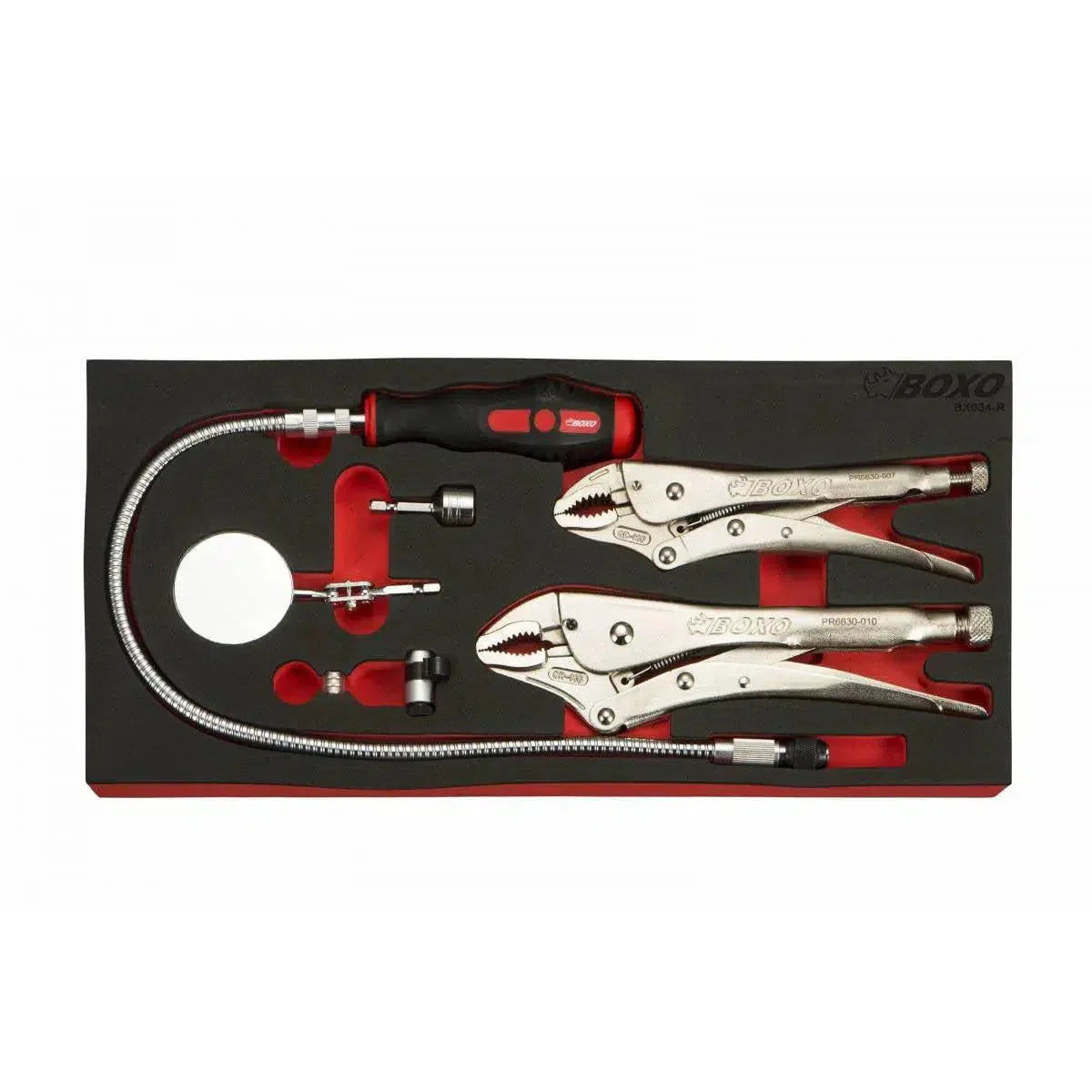 Boxo 6-Piece Locking Plier & Interchangeable Head 1/4" Flexible Driver Set | 1/3rd EVA Foam