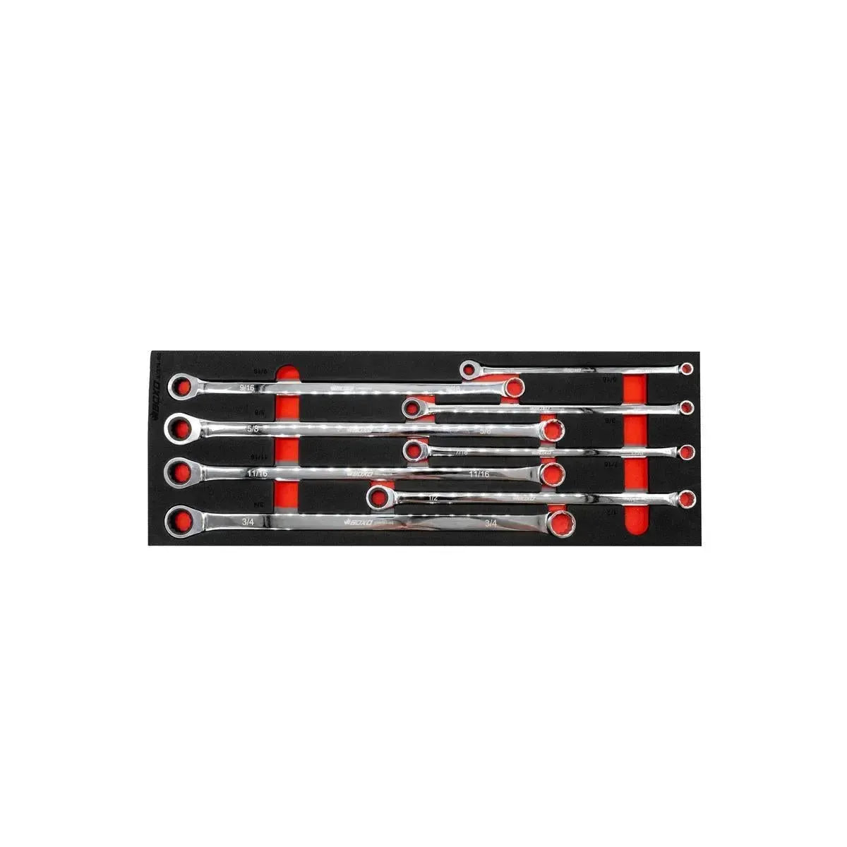 Boxo 8-Piece SAE Extra Long Ratcheting Box Spanner Set | 1/2 Drawer EVA Foam