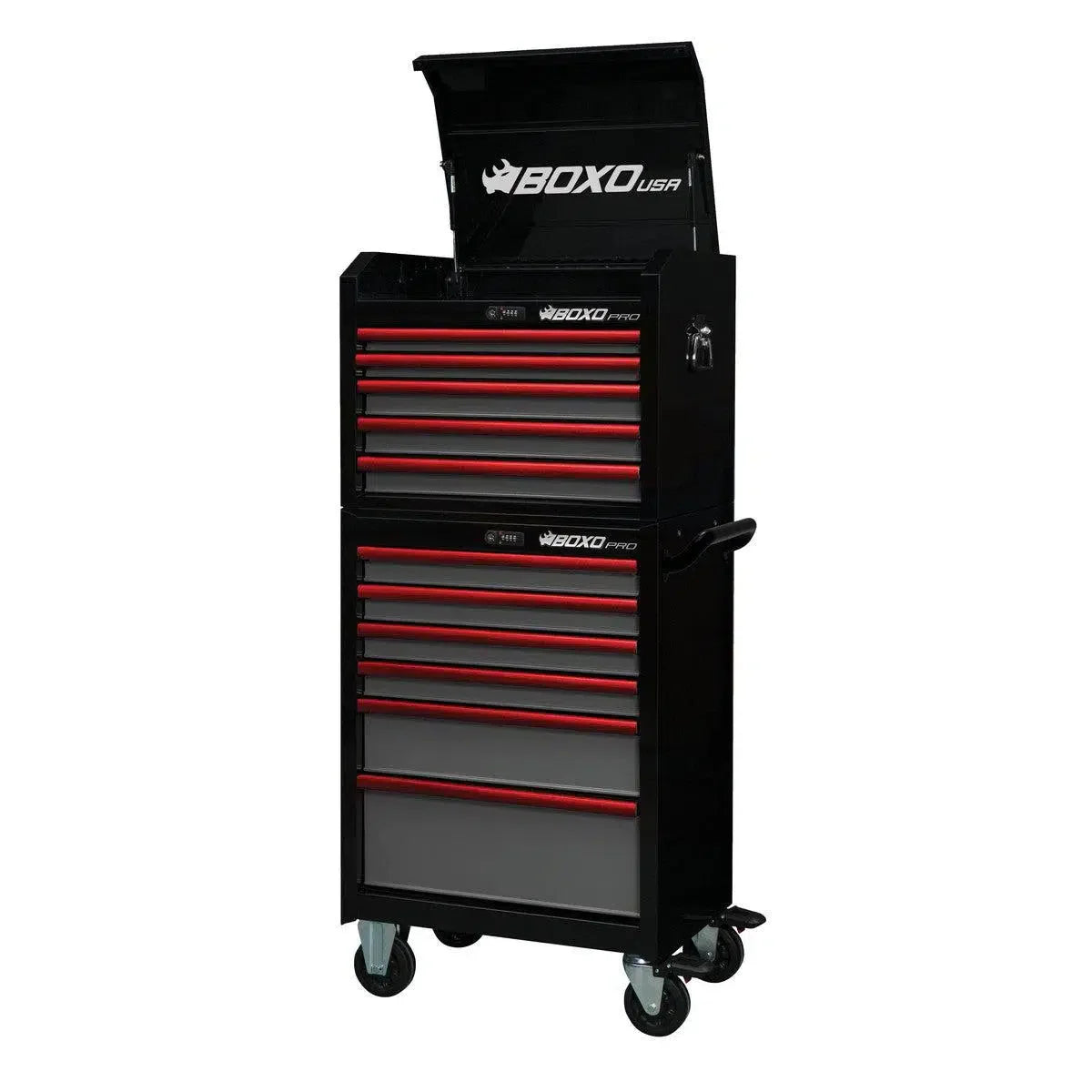 Boxo Pro Series | 26" 11-Drawer Rolling Tool Box | Black and Red