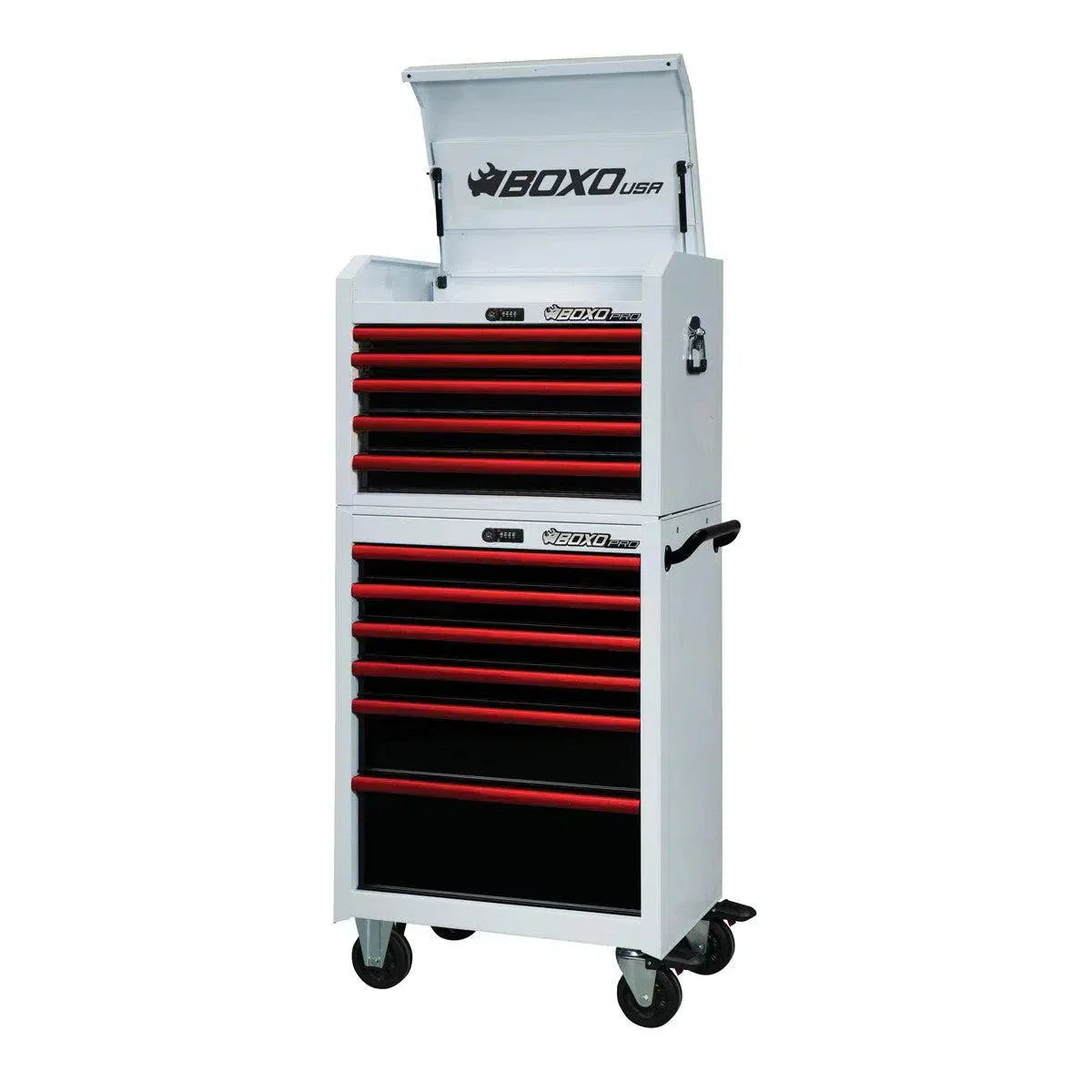Boxo Pro Series | 26" 11-Drawer Rolling Tool Box | White and Red