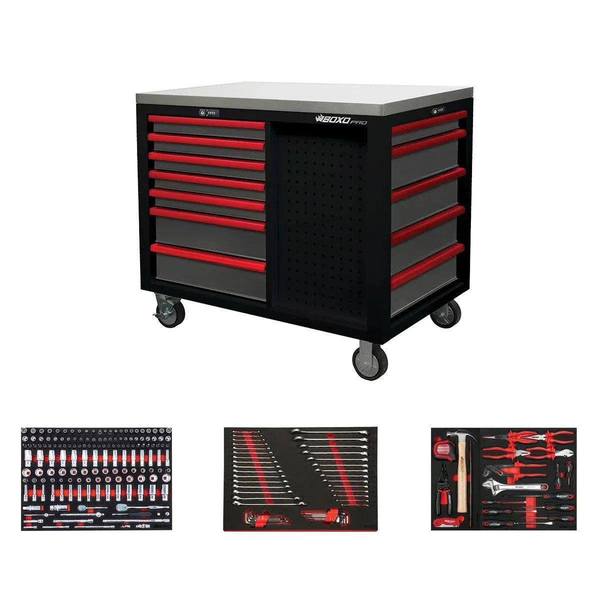 Boxo Pro Series | 45” 12-Drawer Workstation Tool Box with Master Tool Set