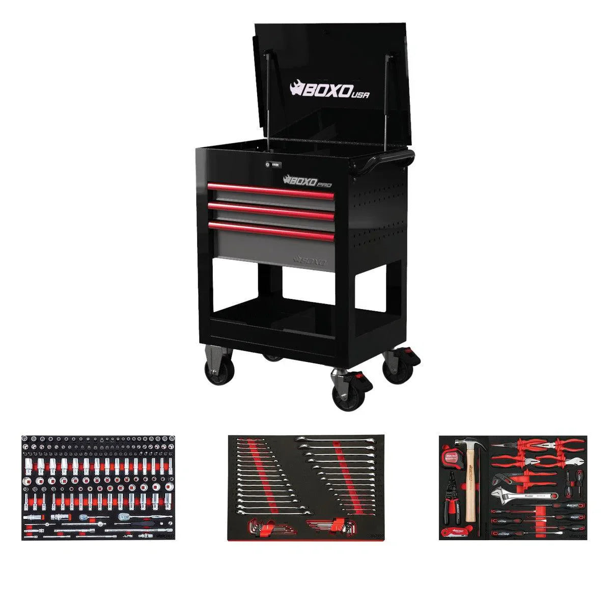 Boxo Pro Series | Loaded 28" 3-Drawer Flip Top Service Cart Tool Box