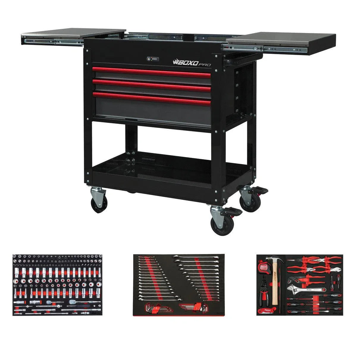 Boxo Pro Series | Loaded 35" 3-Drawer Slide-Top Service Cart Tool Box