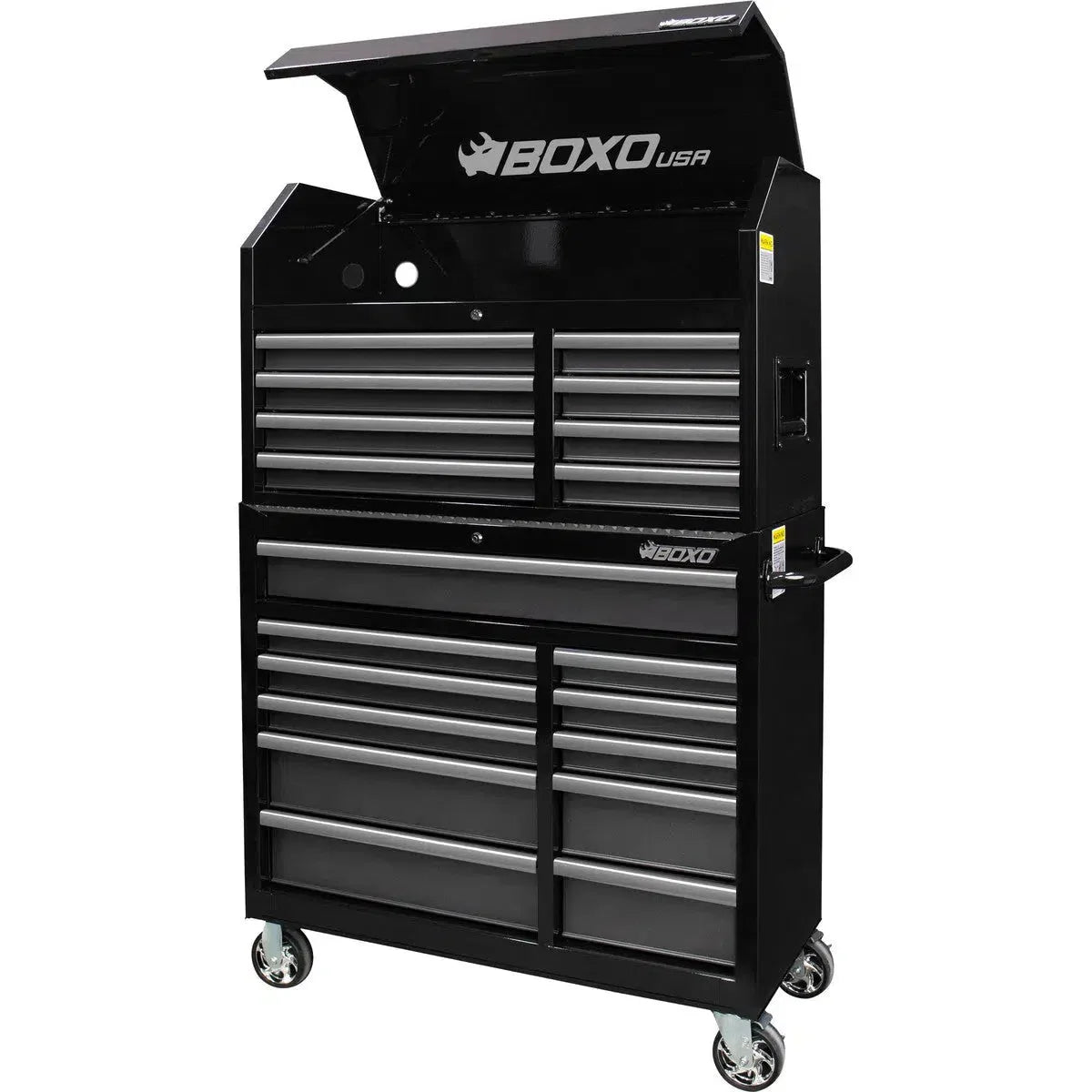 Boxo Tech Series | Loaded 41" 19-Drawer Rolling Tool Box | Black