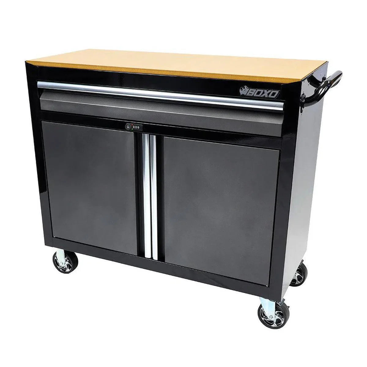 Boxo Tech Series | 45" Rolling Display Cabinet with MDF Top | Black