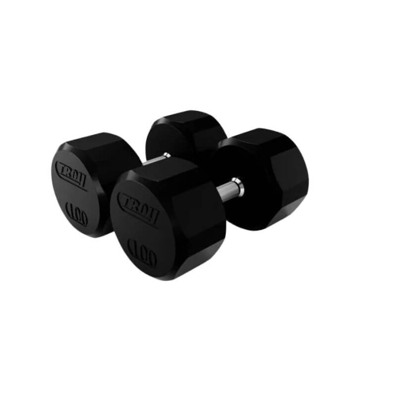 TROY COMMPAC-TSDR100 5-100lb Rubber Encased 12-Sided Dumbbell Set with Saddle Racks