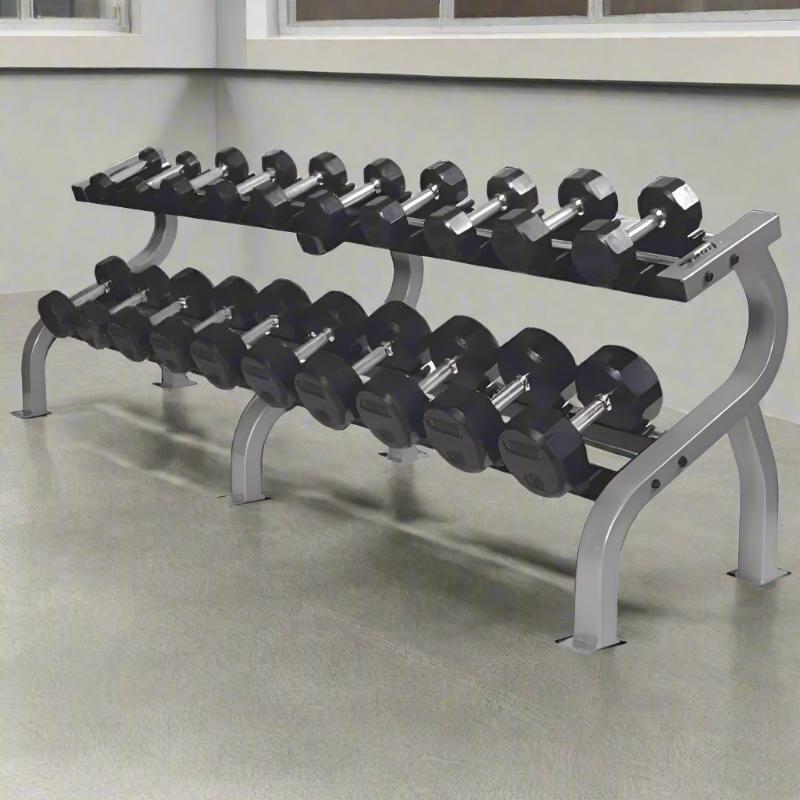 TROY COMMPAC-TSDR100 5-100lb Rubber Encased 12-Sided Dumbbell Set with Saddle Racks