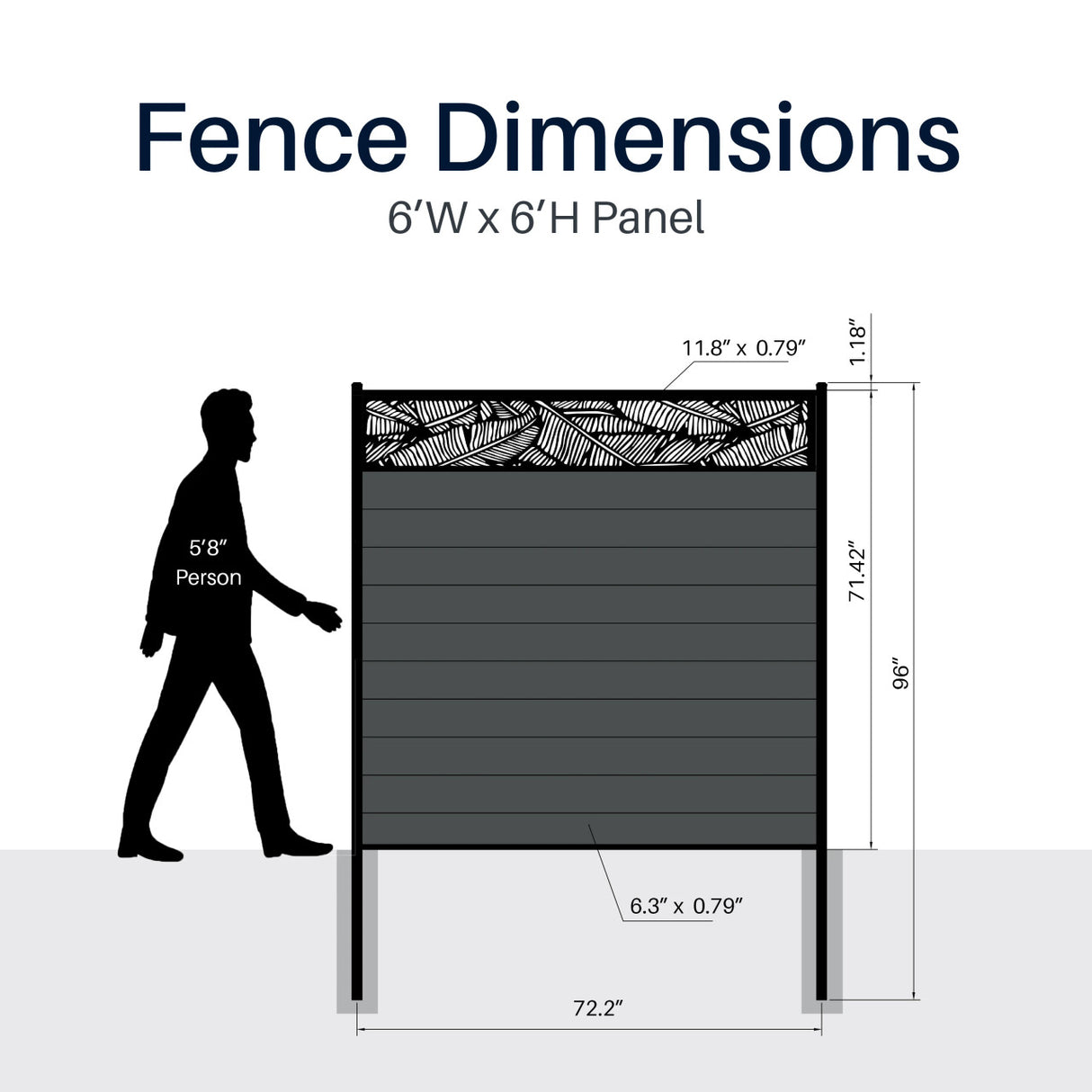 Aleko 6’ x 6’ Composite Semi-Private Fence – Charcoal Gray - Charlotte Series