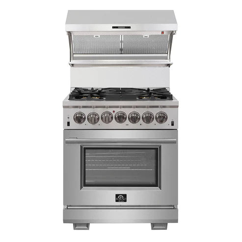 FORNO Capriasca 30" 4.32 cu. ft. Dual Fuel Range with 5 Italian Burners in Stainless Steel, FFSGS6187-30